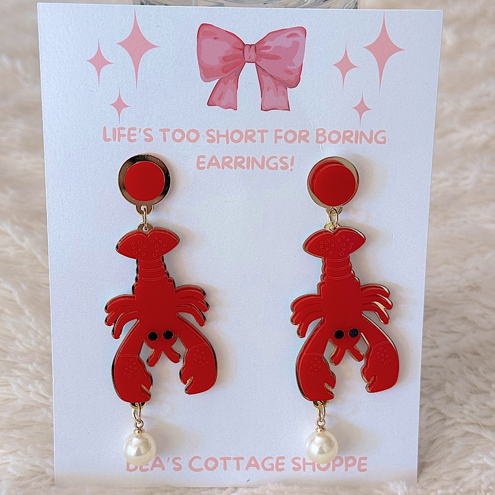 Lobster Earrings Maine Seafood acrylic Jewelry